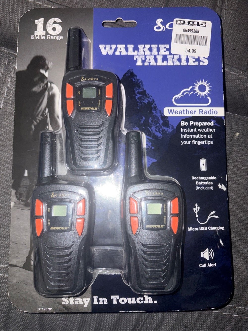3-Pack Walkie Talkies with Weather Radio — Black & Orange